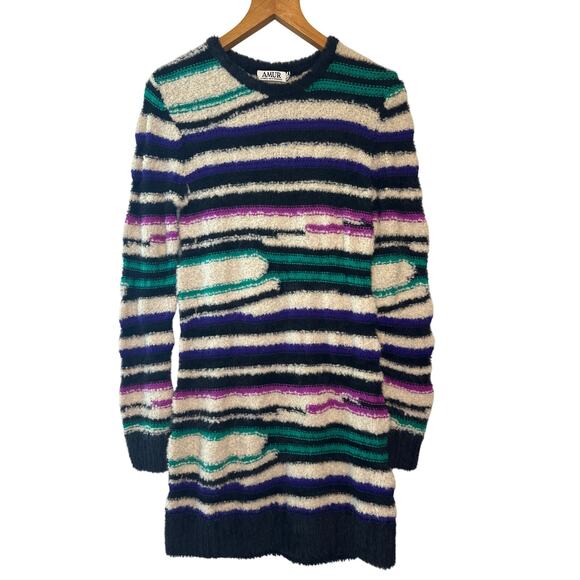AMUR Lorelle Teddy Striped Sweater Dress Wool Alpaca Blend Size M Mini Winter - Picture 4 of 10